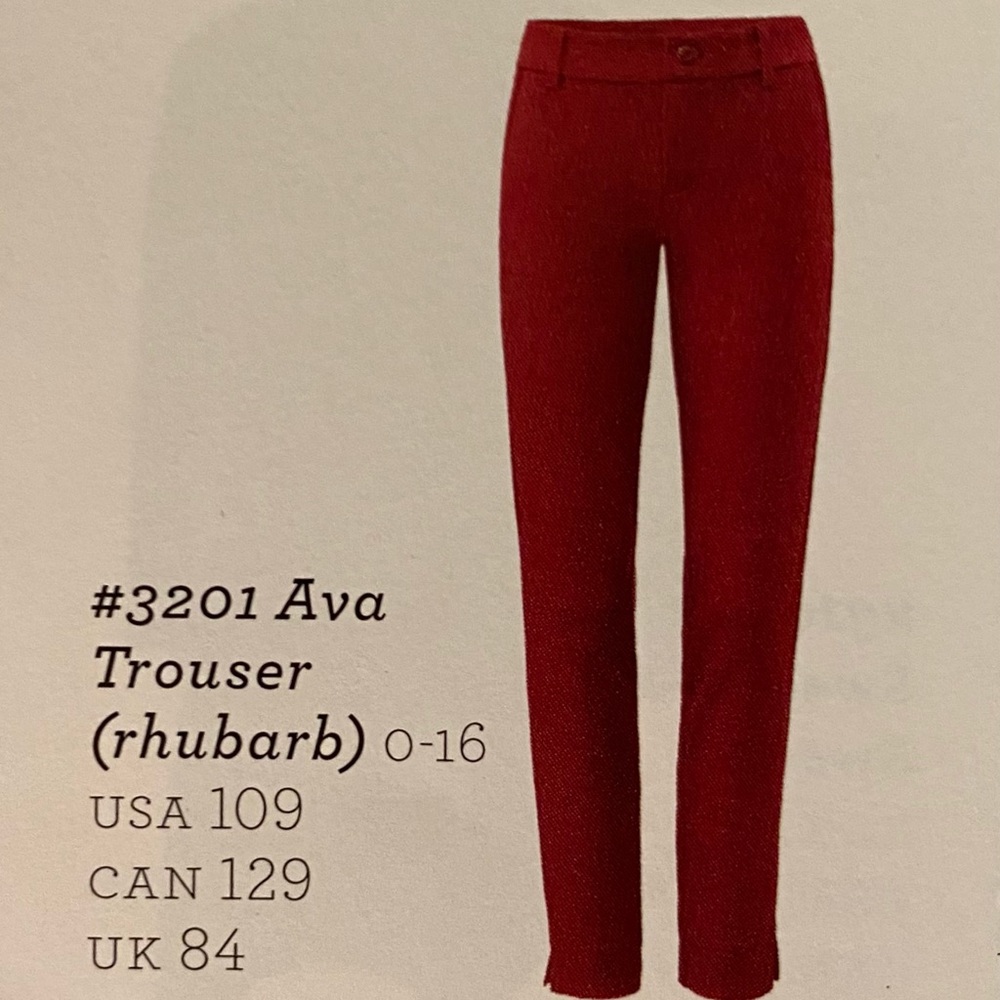 CAbi #3201 Ava Trouser, size 12 in red rhubarb.